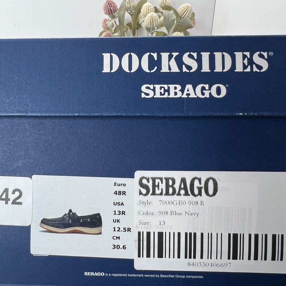 Sebago Docksides Leather Upper Boat Shoes Lace Up Navy Blue Men's 13R Tried On - Picture 10 of 10